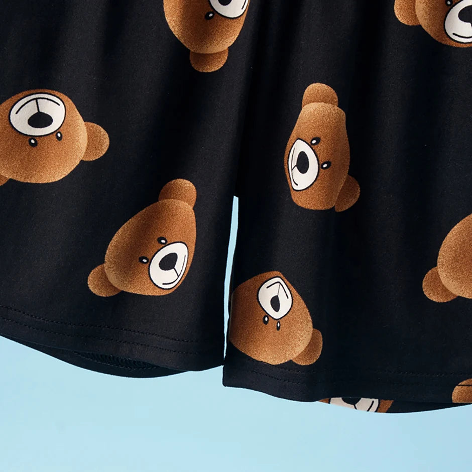 Children's Bear Print 2-Piece Short Sleeve Shorts Set - Unisex