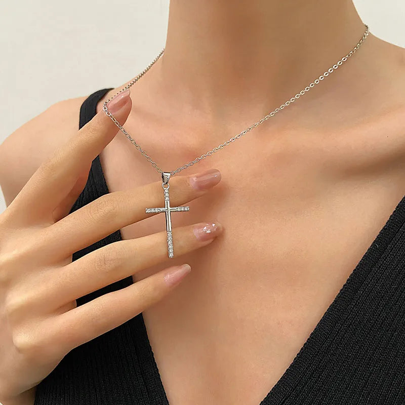 Punk Cross Pendant Gothic Imitation Pearls Necklace For Man Woman Y2K Choker Hiphop Star Trend Jewelry Premium Clavicle Chain