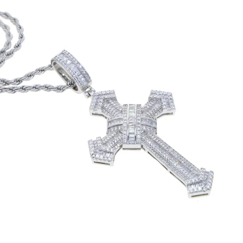 Moissanite Cross Pendant Necklace 14K Gold Long Chain Unisex Jewelry For Women And Men