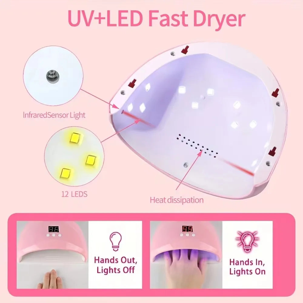 LINMANDA Kit profesional de taladro eléctrico USB para uñas con lima y pulidor, lámpara de uñas UV LED, secador de manicura en gel, kit de inicio de acrílico