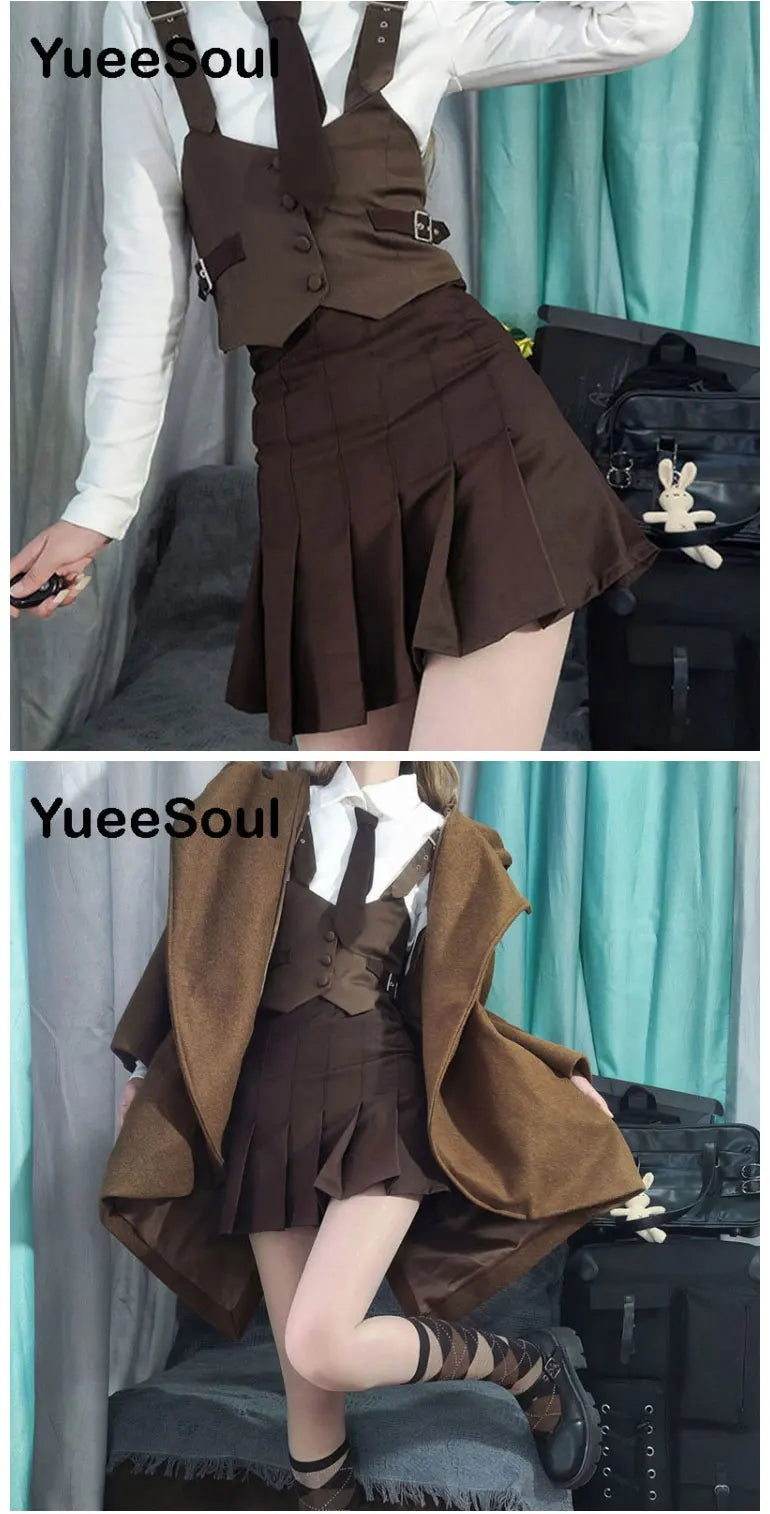 Brown Mini Skirts 2023 New Y2K Vintage High Waist Women Pleated Skirt Chic Sweet Cute Preppy Style Casual 90s E Girl Dance Skirt