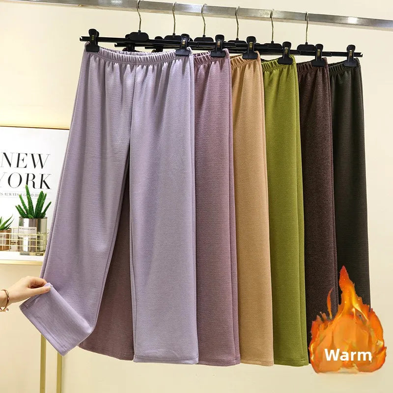 Thickened Double-sided Fleece Straight-leg Pants Women's Winter Sleepwear Sweatpants Casual Comfortable Long Trousers