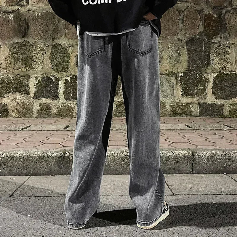2026 New Streetwear Loose Jeans Men Korean Style Fashion Loose Straight Wide Leg Pants Men's Brand Clothing Black Light Blue