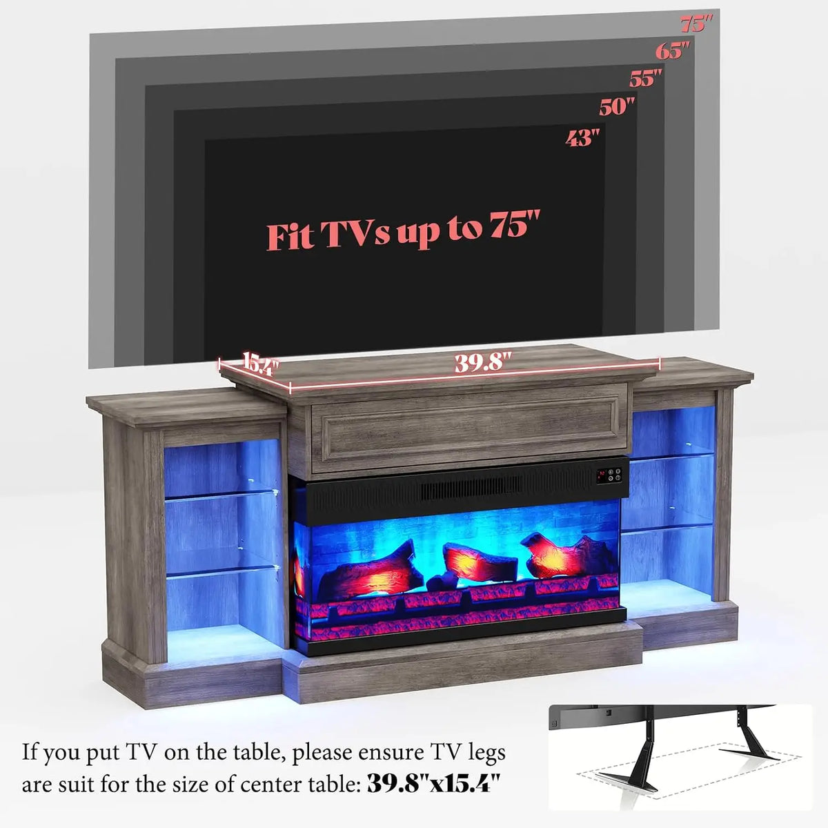 70" Electric Fireplace with Mantel, Farmhouse 3-Sided Fireplace TV Stand for TVs up to 75 Inch, Entertainment, Customized