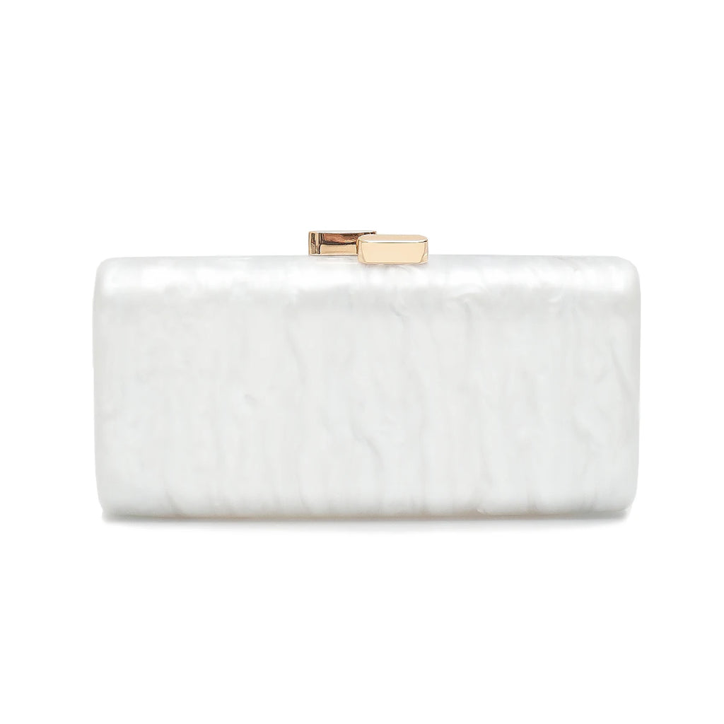 CR Women Elegant Marbled Acrylic Clutch Minimalist Simple Design Magnetic Closure Square Hard Case Box Evening Bag Bride Purse