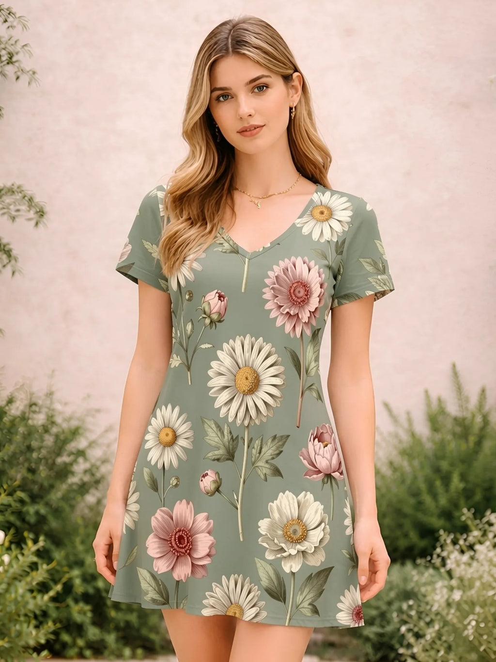 Womens V Neck Floral Print A Line Dress Short Sleeve Casual Summer Vacation Outfit Street Picnic Seaside Summer Style Mood Comfy
