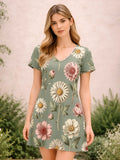 Womens V Neck Floral Print A Line Dress Short Sleeve Casual Summer Vacation Outfit Street Picnic Seaside Summer Style Mood Comfy