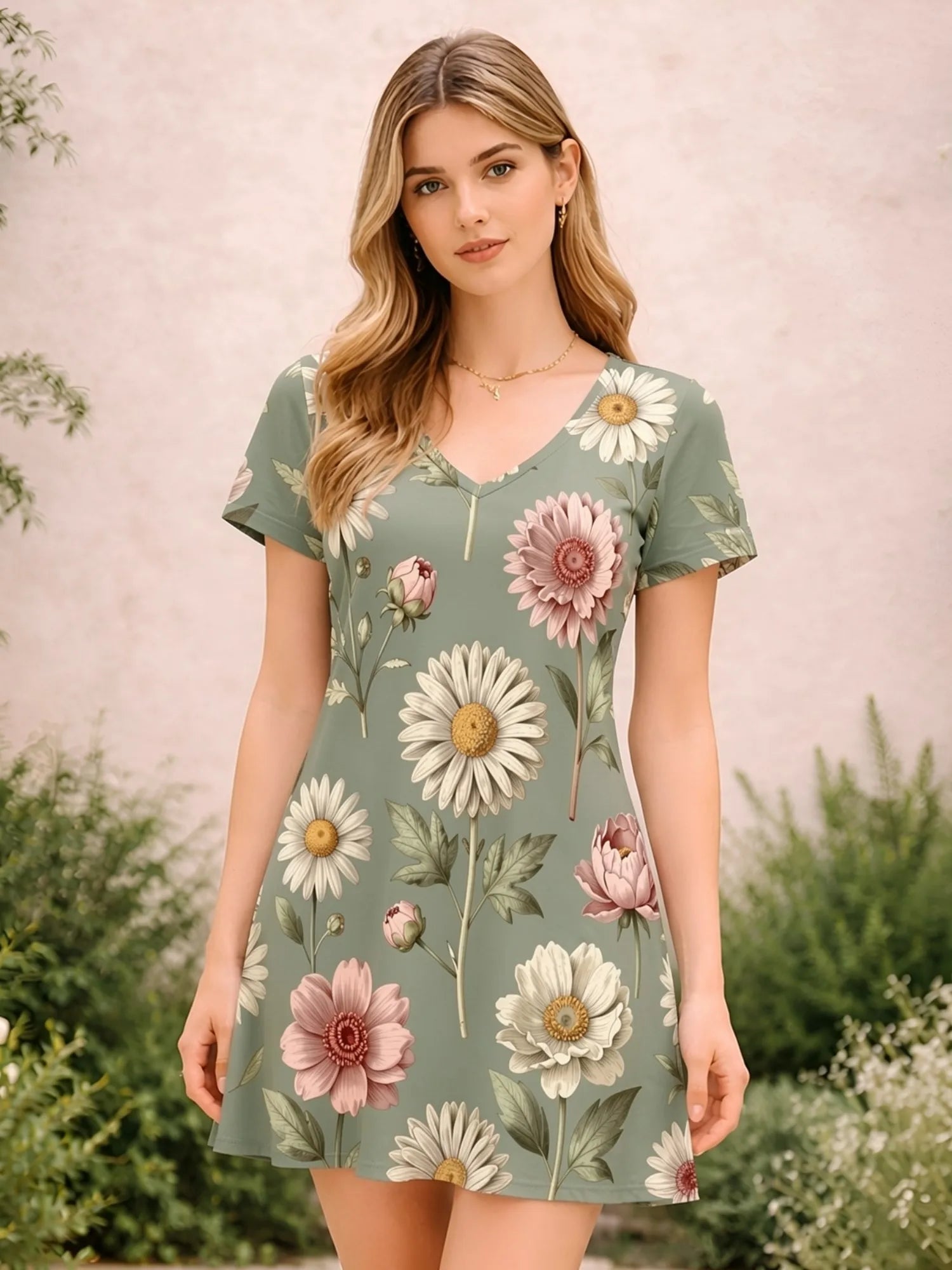 Womens V Neck Floral Print A Line Dress Short Sleeve Casual Summer Vacation Outfit Street Picnic Seaside Summer Style Mood Comfy