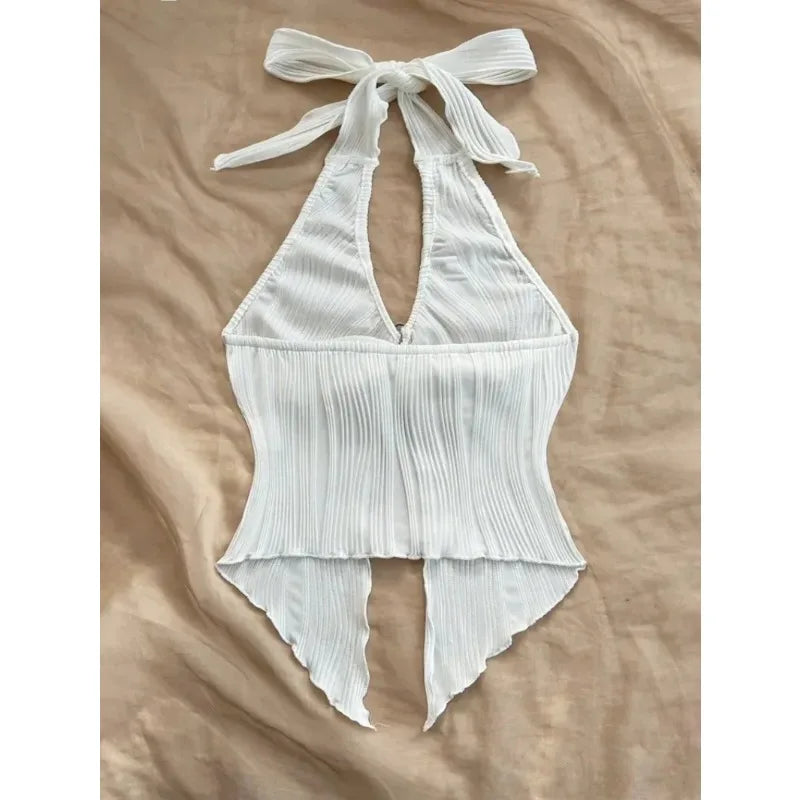 Summer for Women Sleeveless Top Clothes Solid Split Backless Women Sexy V-neck Halter Neck Crop Top