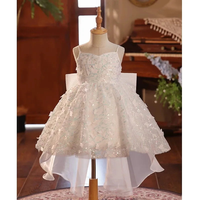 Dreamy Vow J702 Charming White Baby Girl Dress Delicate Sequined Bow-adorned Sleeveless Spring Summer Party Ball Gown