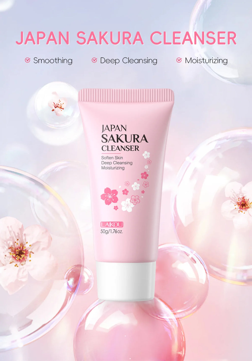 LAIKOU Sakura Facial Cleanser - 50g Gentle Deep Cleaning Face Wash