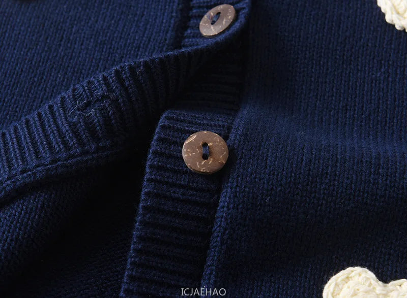 Teen Girl Clothes 2025 Children New Korean Cardigan Girls Knit Jacket Spring Autumn Outfit Style Costume Handmade Heart DIY Kids