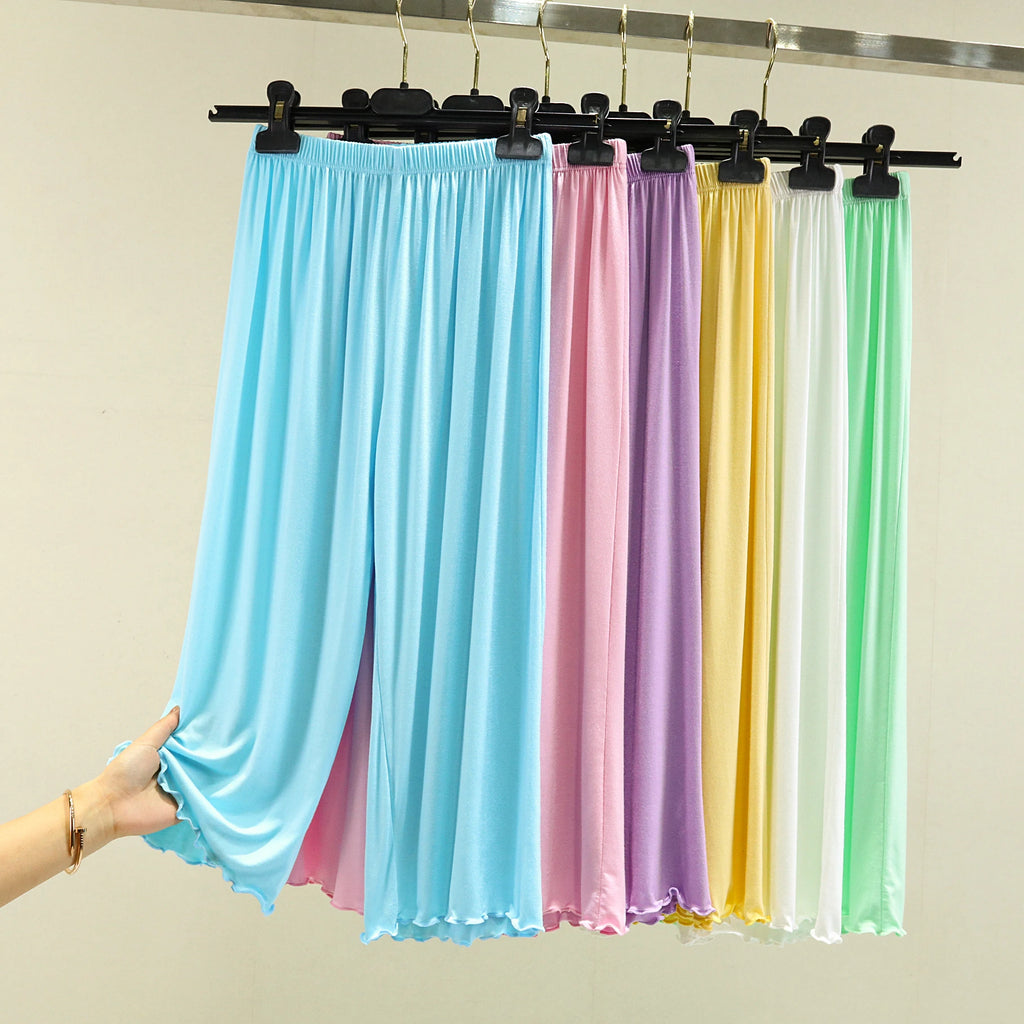 Modal Ice Silk Wide Leg Pants Women's Summer Thin Sleepwear Large Size Casual High Waist Straight Cut Shorts Lengthened Pants