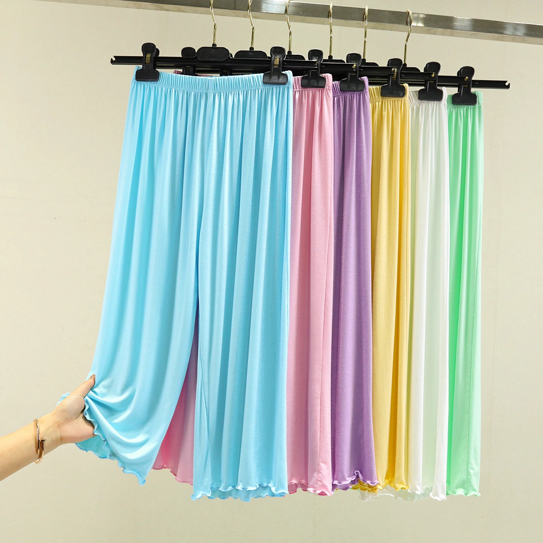 Modal Ice Silk Wide Leg Pants Women's Summer Thin Sleepwear Large Size Casual High Waist Straight Cut Shorts Lengthened Pants