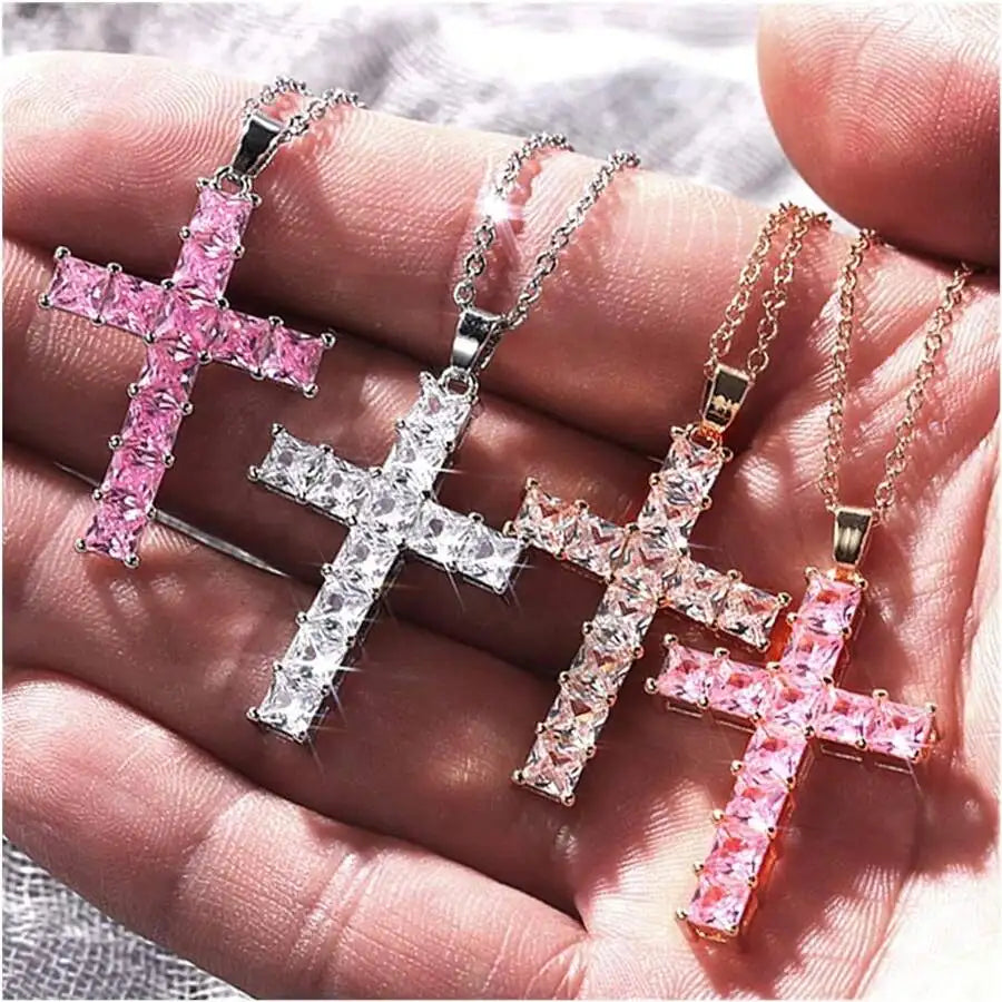 New Fashion Necklaces Female Pendants Gold Multi Color Crystal Jesus Cross Pendant For Women'S Necklace Leisure Time Jewelry
