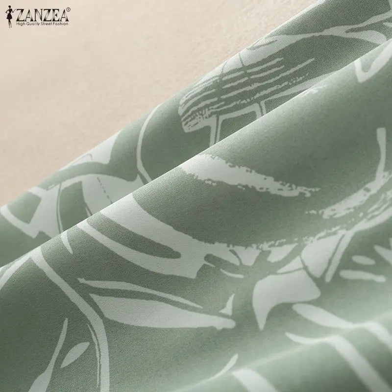 ZANZEA Women's Floral Printing Midi Dress V-Neck Short Sleeve Ruffled Hem Long Dress Summer Casual Daily Wear Robes Femme 3XL