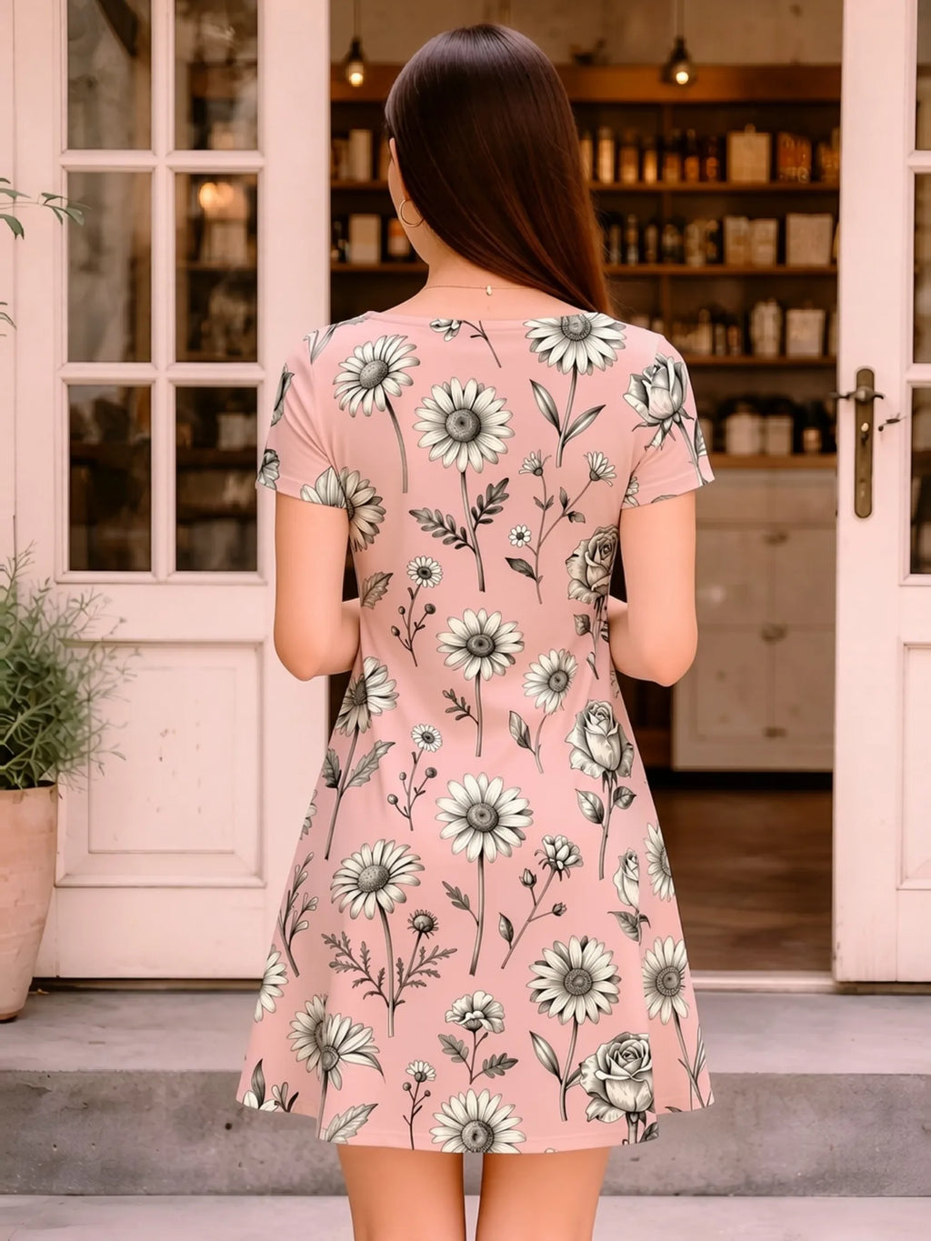 Womens V Neck Floral Print A Line Dress Short Sleeve Casual Summer Vacation Outfit Street Picnic Seaside Summer Style Mood Comfy