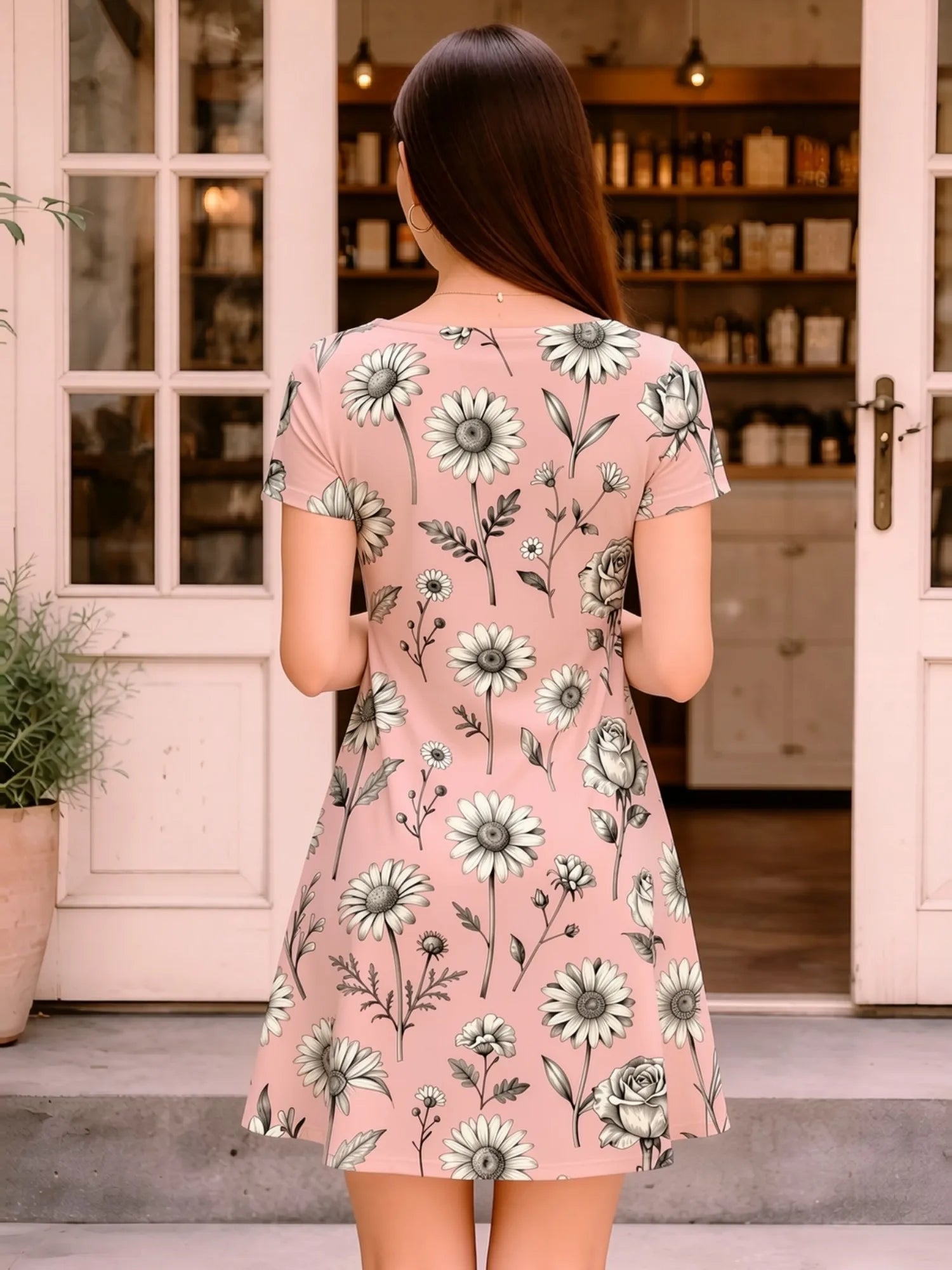 Womens V Neck Floral Print A Line Dress Short Sleeve Casual Summer Vacation Outfit Street Picnic Seaside Summer Style Mood Comfy
