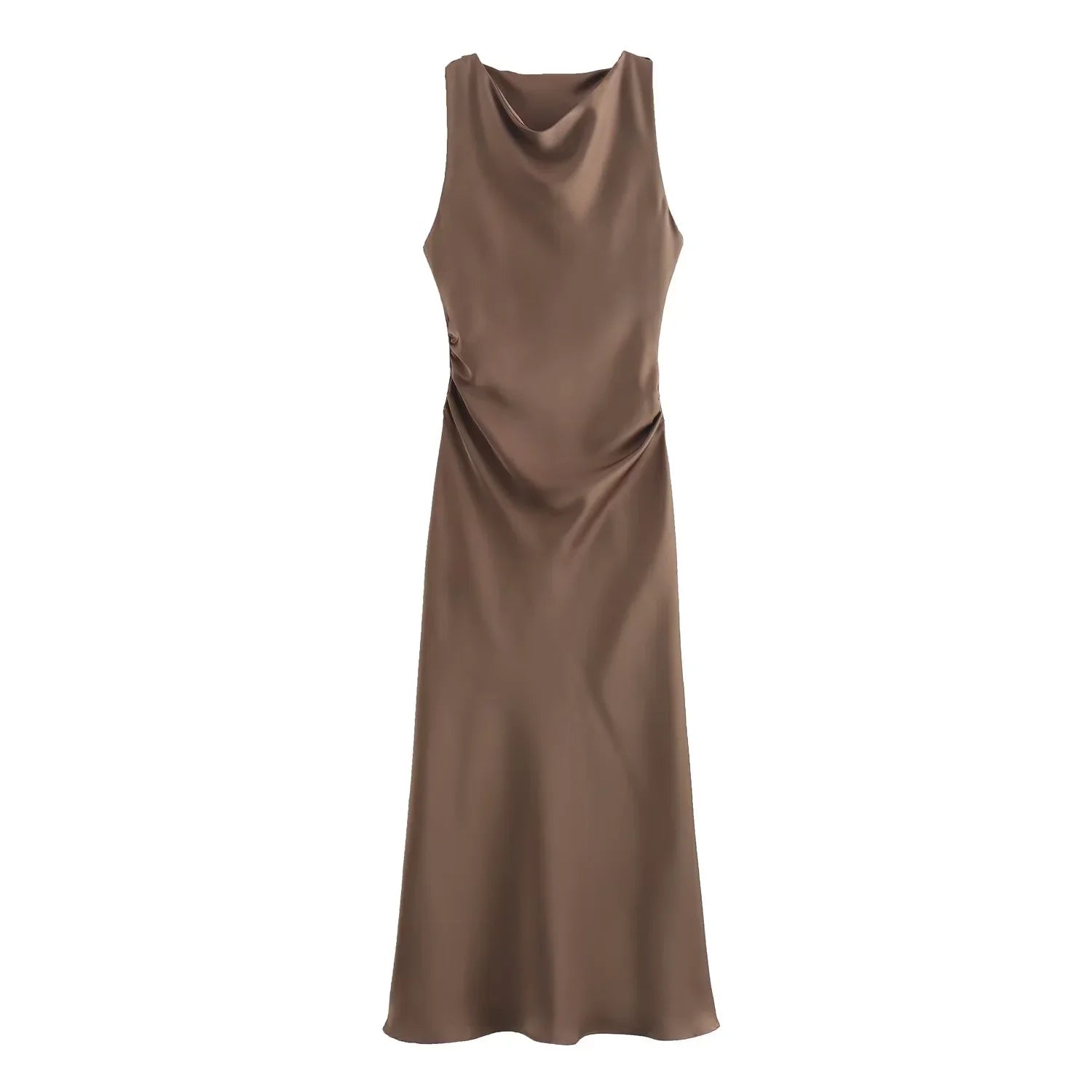 Satin Halter Midi Dress | Sleeveless Evening Party Dress