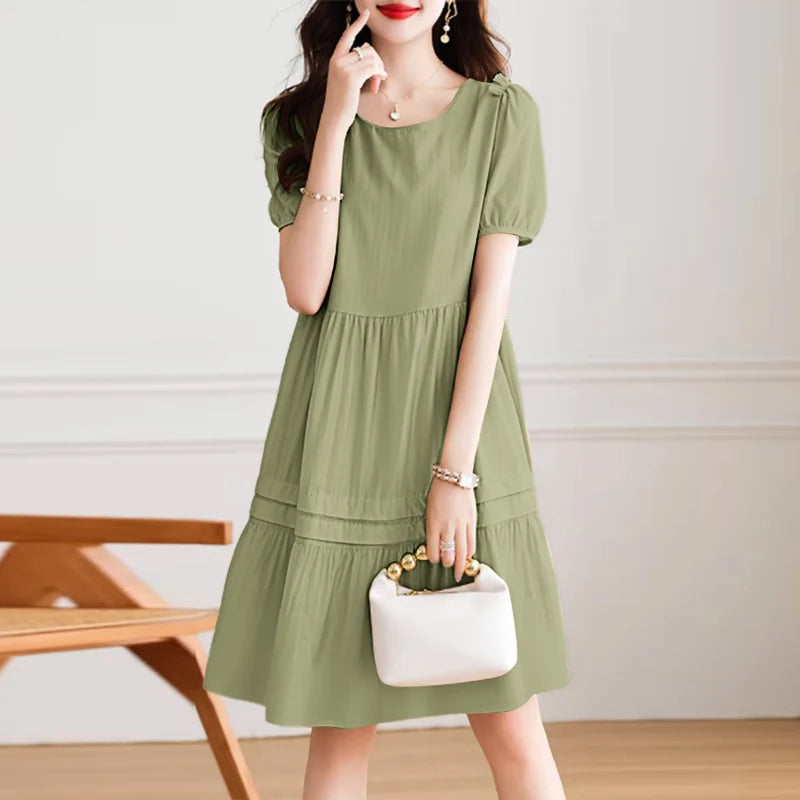 Fashion Summer Sundress ZANZEA Women Casual Short Sleeve O Neck Dresses 2026 Eleagnt Solid OL Work Dress Holiday Pleated Vestido