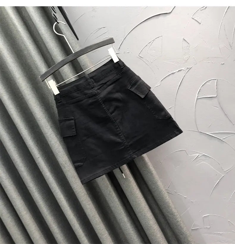 High Waist Slim Fit Denim Mini Skirt Women's Fashion Retro Style Short Skirts Summer Trendy Streetwear Polyester Fabric