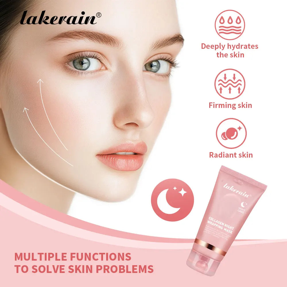 Collagen Overnight Wrapping Peel Off Facial Mask, Korean Collagen Night Wrapping Mask Deeply Hydrates Night Care Mask Cream 75ml