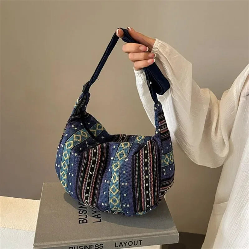 Crossbody Bags Tribal Style Shoulder Bag, Foldable Crossbody Striped Pattern, Flag Theme Hand Washable Edge Painted Lining