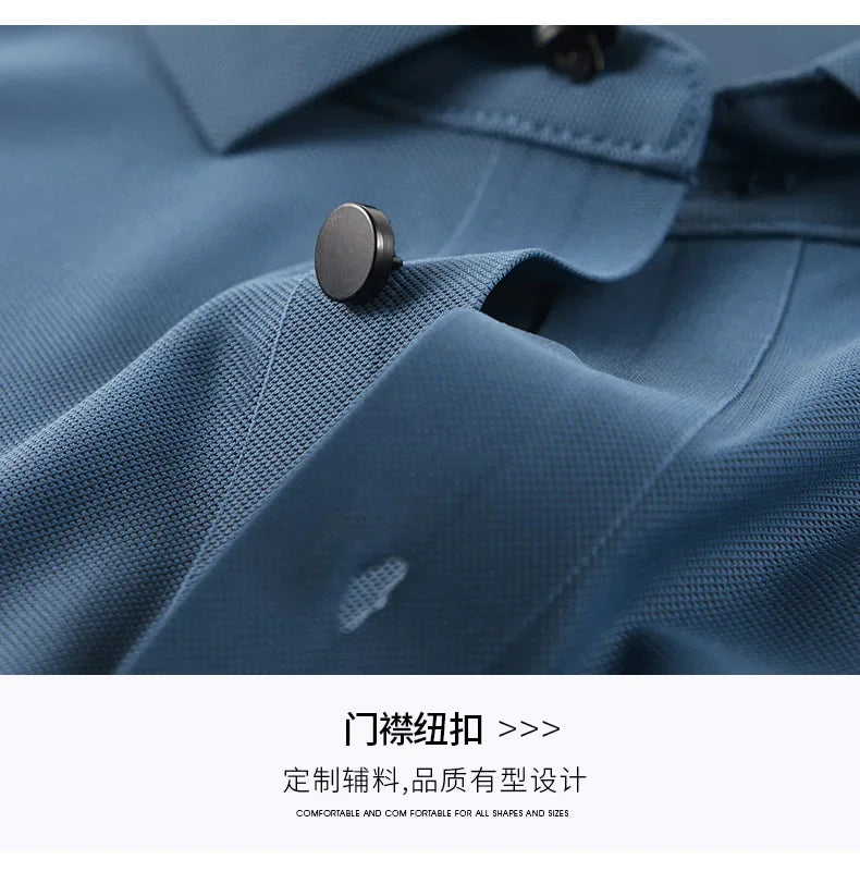 Summer Ice Silk Quick Drying Loose Polo Shirt Middle Aged Men's Solid Lapel Button Simple Versatile Casual Thin Short Sleeve Top