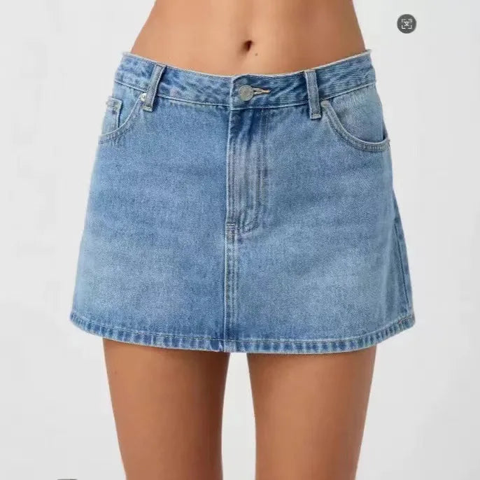 AIUJXK Women's Denim Short Skirt - Mid Waist Casual Cotton Slim-Fit