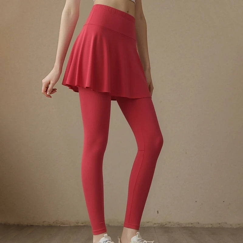Ladies' summer solid color fashionable dress with pants, casual sports bottom skirt, pleated skirt running leggings casual pants