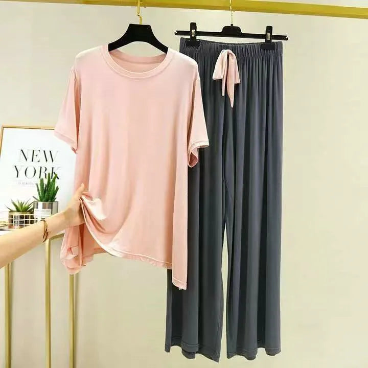 DIDUQIPAO Women's Modal Pajama Set - Short Sleeve Shirt & Pants