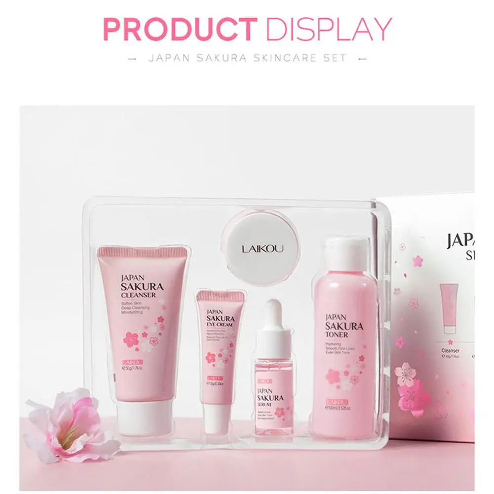 LAIKOU Sakura Skin Care Set - Facial Cleanser, Toner, Serum, Cream