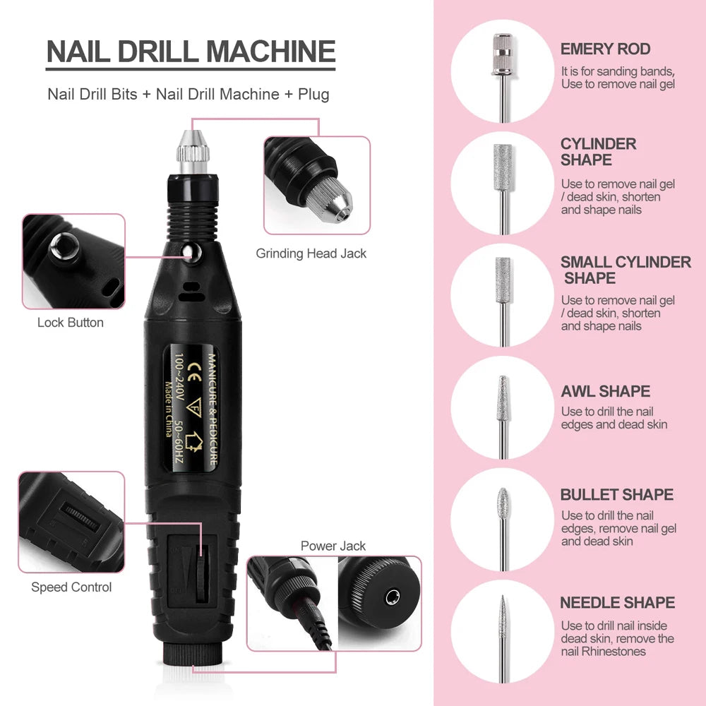 Electric Nail Sander Set Nail Drill Machine Grinding Equipment Milling Cutter For Manicure Pedicure Strong Polishing Tools