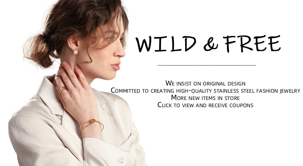 WILD & FREE Irregular Hammered Texture Stainless Steel Ring for Women Vintage 18K Gold Plated Waterproof Trendy Jewelry