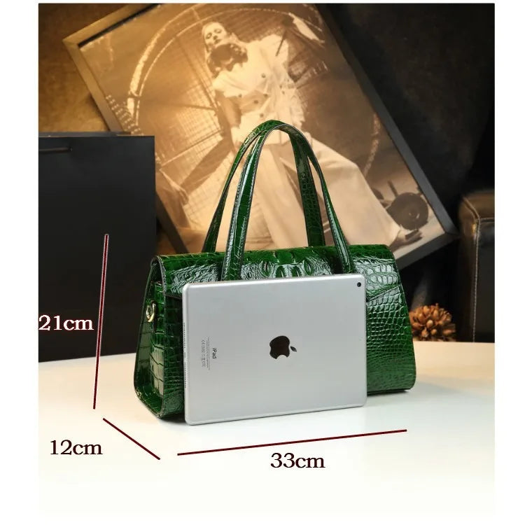 Crocodile Pattern Women's Bag 2026 New Style Messenger Bag Women's High-End Boston Pillow Bag Light Luxury Leather Shoulder Bag