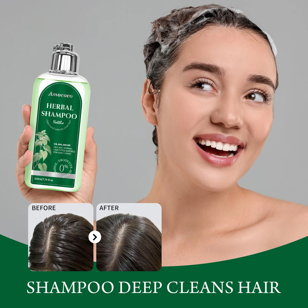 Amococo Nettle Shampoo 3 x 220ml - Oil Balancing Hair Cleanser