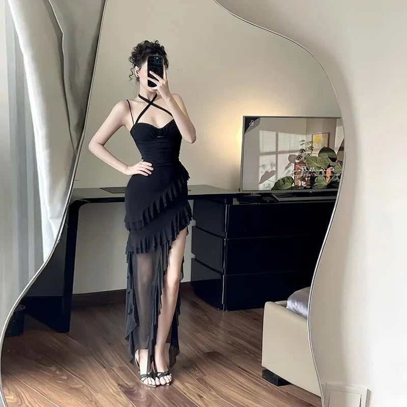 Fashionable Strapless Slim Fit Long Dress Sexy Trendy Girl High Waist Irregular Design Knitted Pure Color Spring New Arrival