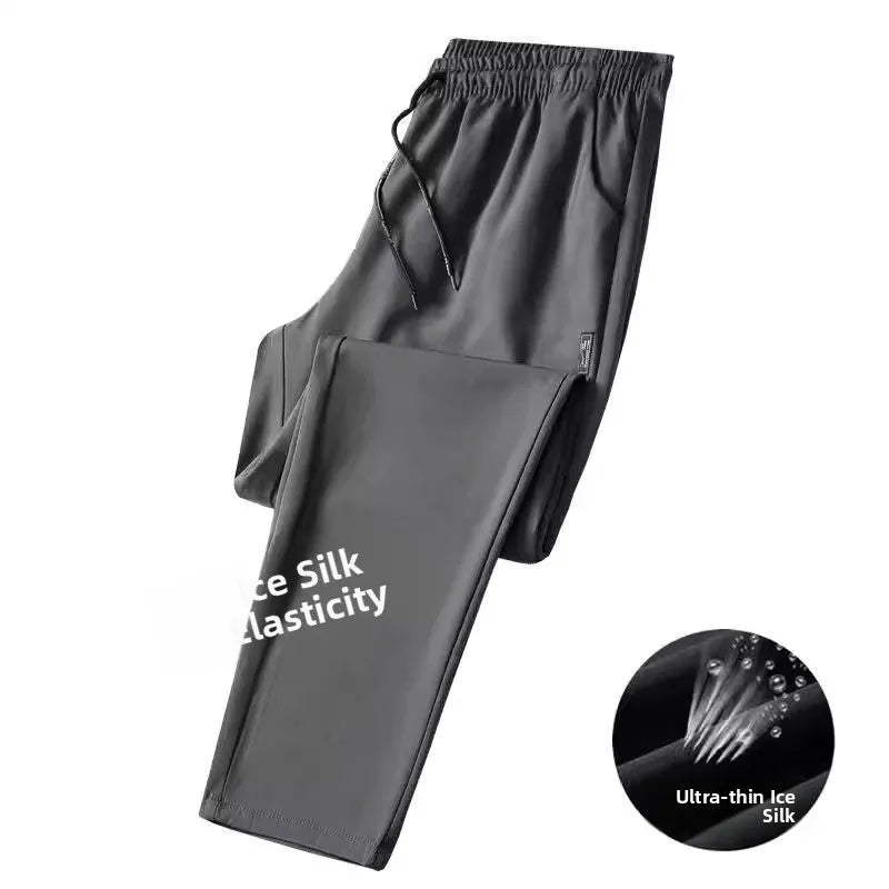Summer Casual Ice Silk Pants Men's Trendy Large Size Long Trousers Korean Style Thin Straight Loose Sports Pants Quick Dry