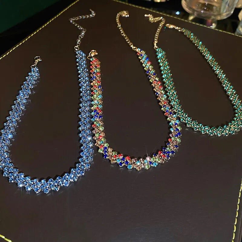 Luxury Shiny Full Rhinestone Choker Necklace For Women'S Personalized Geometric Crystal Necklaces Wedding Jewelry Gifts