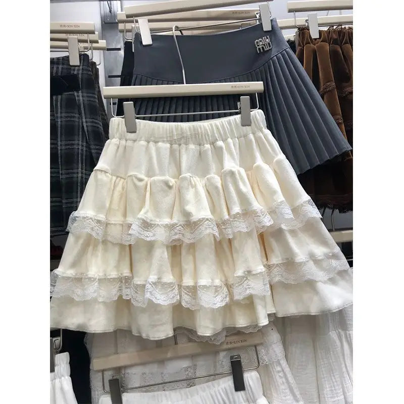 Japanese Y2k Cute Ruffled Plaid Skirt Punk Rock Subculture Cake Skirts Japanese Preppy Style Casual New Women Skirts Lolita Lace