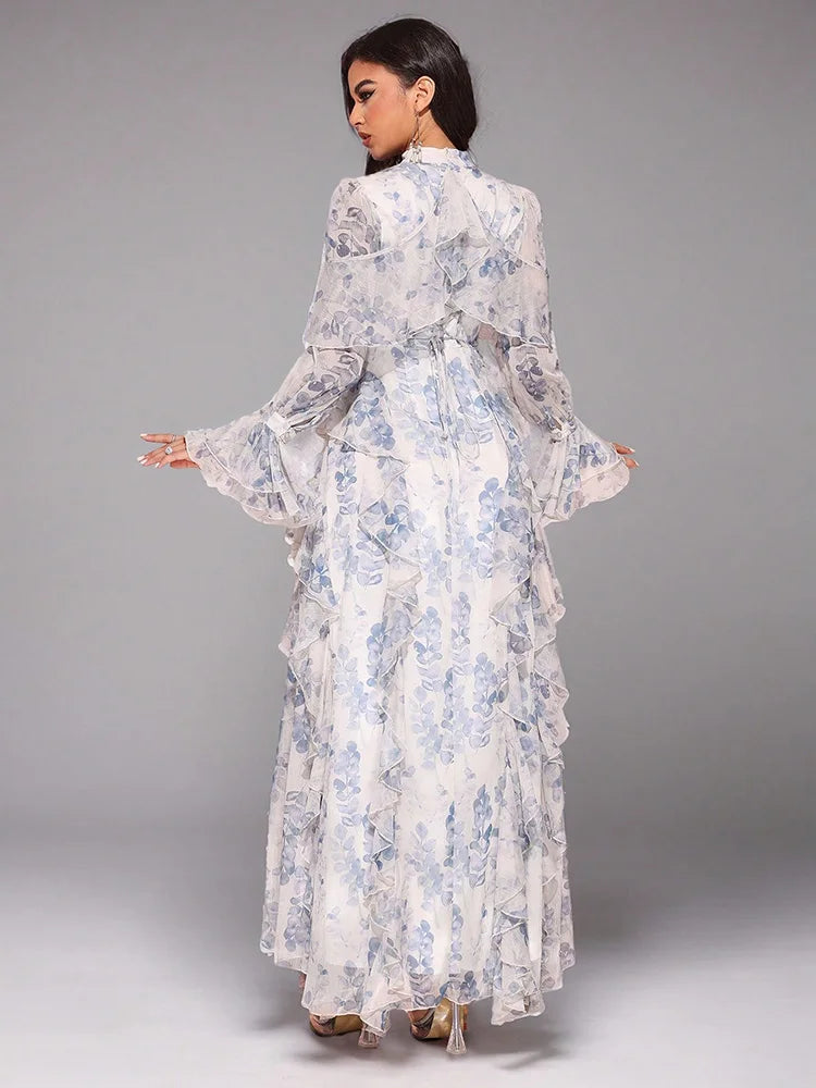 TOLEEN Womens Frill Trim Flowy Long Dress With Random Floral Print, Elegant,Party Dress,Gown,Formal,Evening Wedding Guest Spring