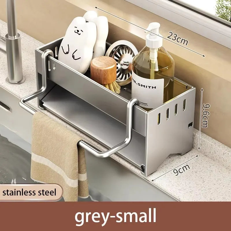 Estante de Esponja de Acero Inoxidable para Cocina, Estante de Drenaje para Trapos de Fregadero Doméstico, Estante de Almacenamiento Multifuncional para Estropajos y Bolas de Acero