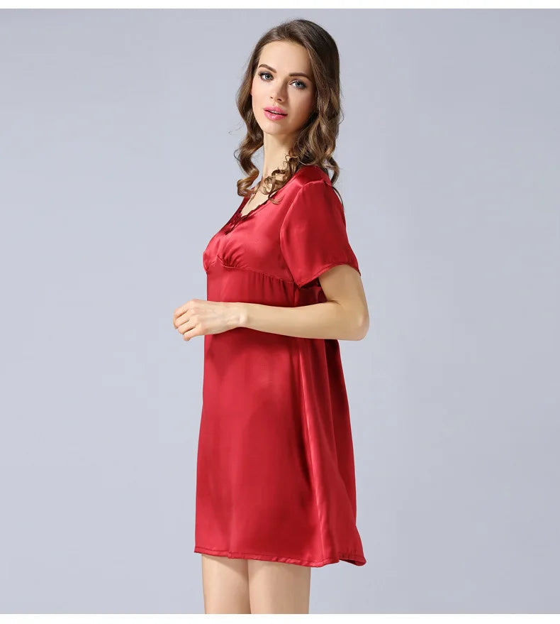 Women's 2023 Spring/Autumn Silk Pajamas 100%Natural Mulberry Silk Short Sleeved Nightdress Noble Silk Home Clothes Pajamas