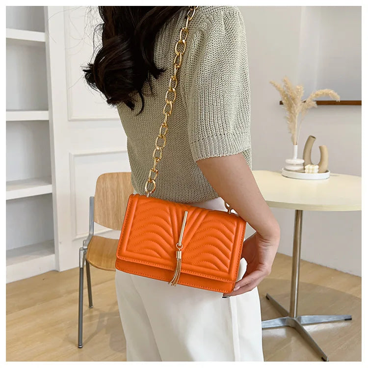 Brand Designer PU Striped Women's Shoulder Bag Fashion Tassel Chain Crossbody Bag Small flap Handbag  2023 Trend