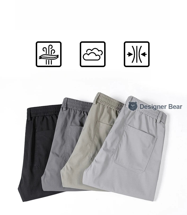 Brand Clothing Spring Summer Thin Men's Casual Straight Trousers Elastic Waist Outdoor Business Solid Color Long Pants Male