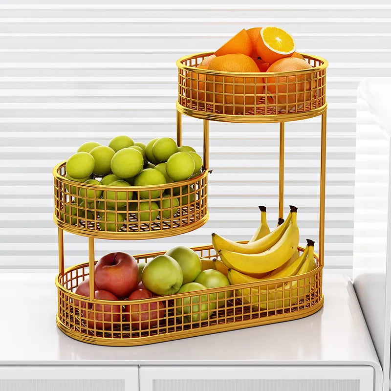 Bandeja de frutas de lujo ligera de múltiples capas, estante de almacenamiento de aperitivos de metal rectangular, cesta para mesa de centro de sala de estar