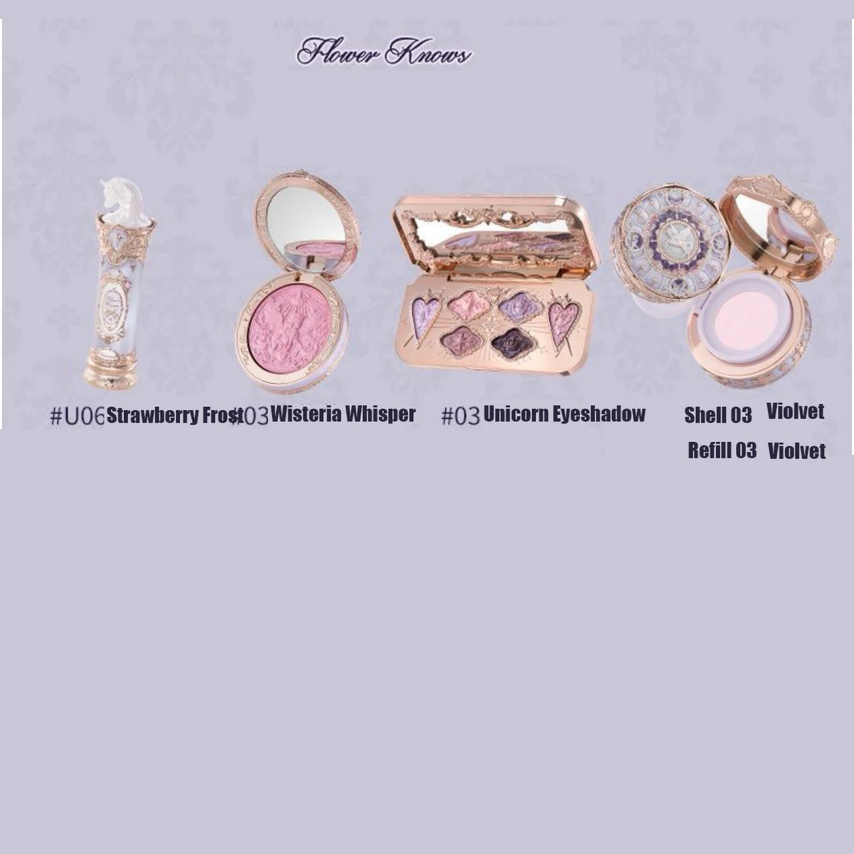 Flower Knows Strawberry Rococo Makeup Set - Eyeshadow, Blush, Lip Kit