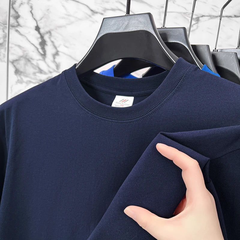 Men's Pure Cotton Casual T-Shirt - Short Sleeve Round Neck Solid Top