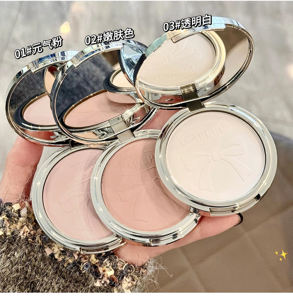 Bowknot Pressed Powder Transparent White Matte Brighten Concealer Long-lasting Oil Control Face Makeup Smooth Setting Powder