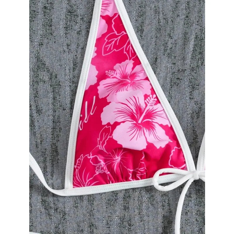 Elegant Floral Color Block Swimsuit Women Triangle Halter High-Waist Bikini Set Cover Up Skirt 2026 New Micro Bikini Three-Piece